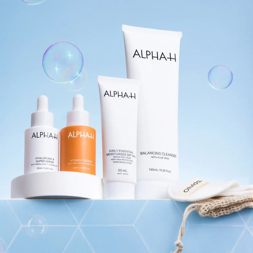 Alpha H Morning Ritual Kit Producten Balancing Cleanser Hyaluronic8 Vitamin C Spf50 Olivida Copyright
