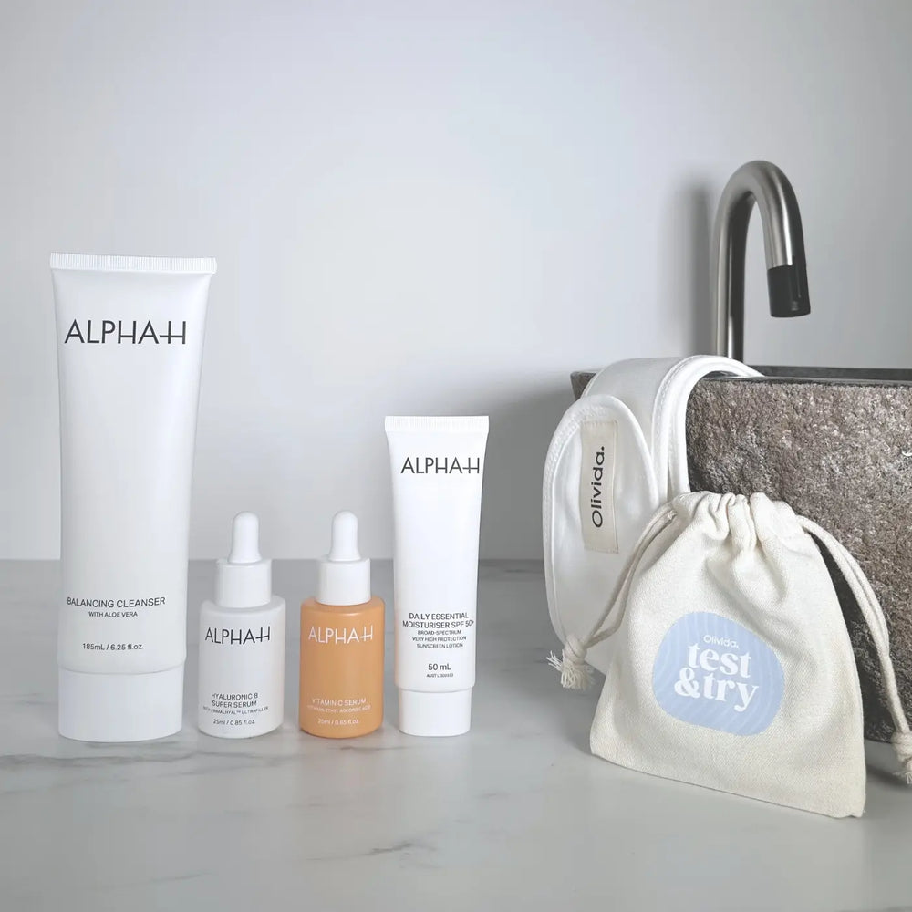 Alpha H Morning Ritual Kit Producten Balancing Cleanser Hyaluronic8 Vitamin C Spf50 Olivida Copyright