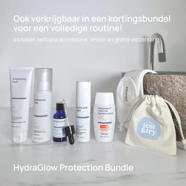 Mesoestetic Hydratonic Mist HydraGlow Protection Bundle Brightening Foam Hydratonic Mist HA Densimatrix Hydra Vital Light Melan130 SPF50 Olivida Copyright